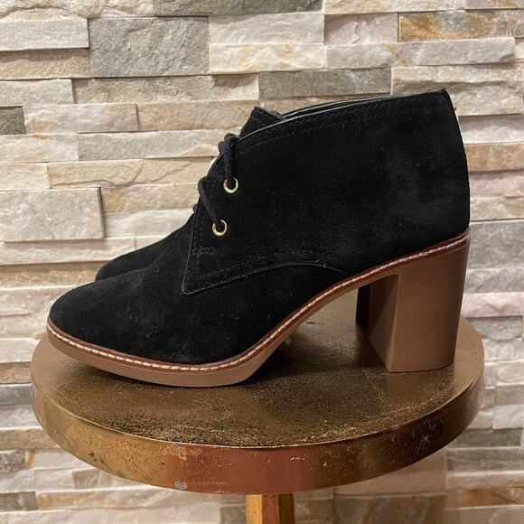 Tory Burch Hilary Suede Chukka Booties | Black Lace-Up, Block Heel, 8M - Picture 11 of 13